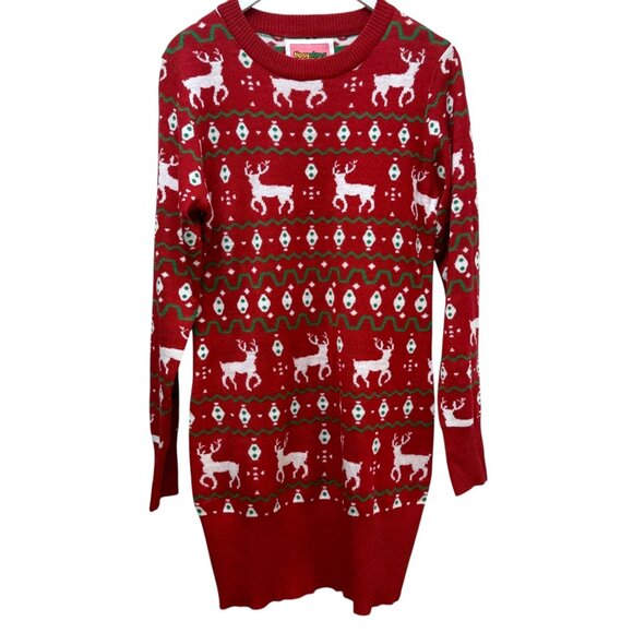 Tipsy Elves Christmas Sweater Dress M/L Red Reindeer Ugly Sweater Party Tunic - Picture 1 of 8